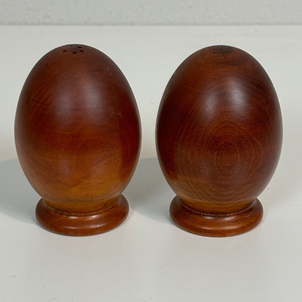 Vintage Teak Oval Mid-Century 4 inch Salt & Pepper Shaker Set MCM